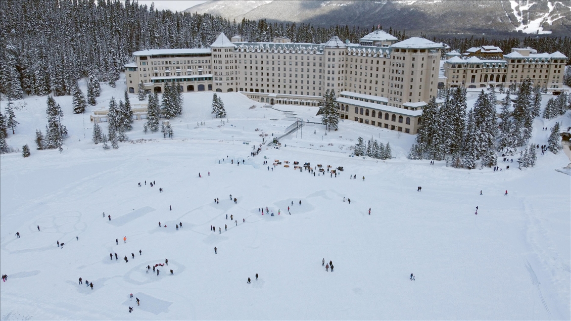 Ice Skating On Frozen Lake Louise in Canada