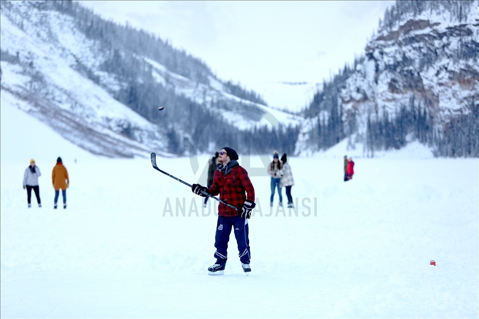 Ice Skating On Frozen Lake Louise in Canada