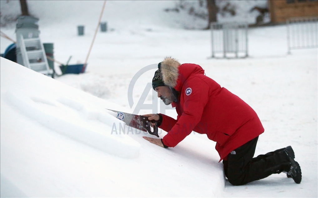 Formation of snow sculptures in Turkey's Kars started