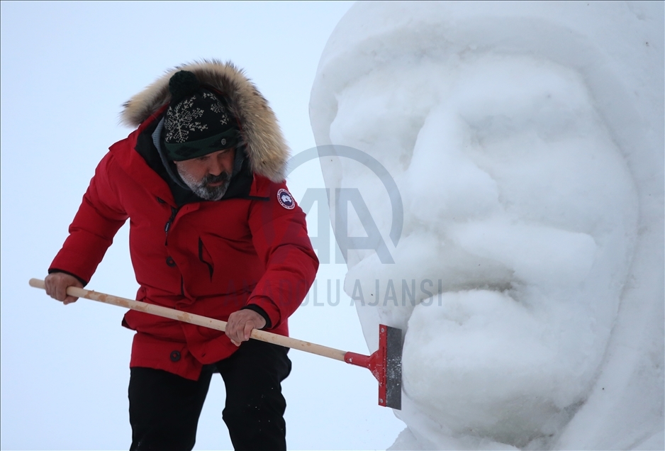 Formation of snow sculptures in Turkey's Kars started