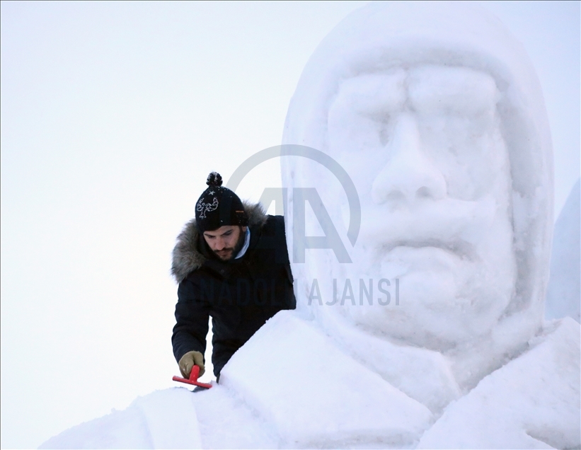 Formation of snow sculptures in Turkey's Kars started