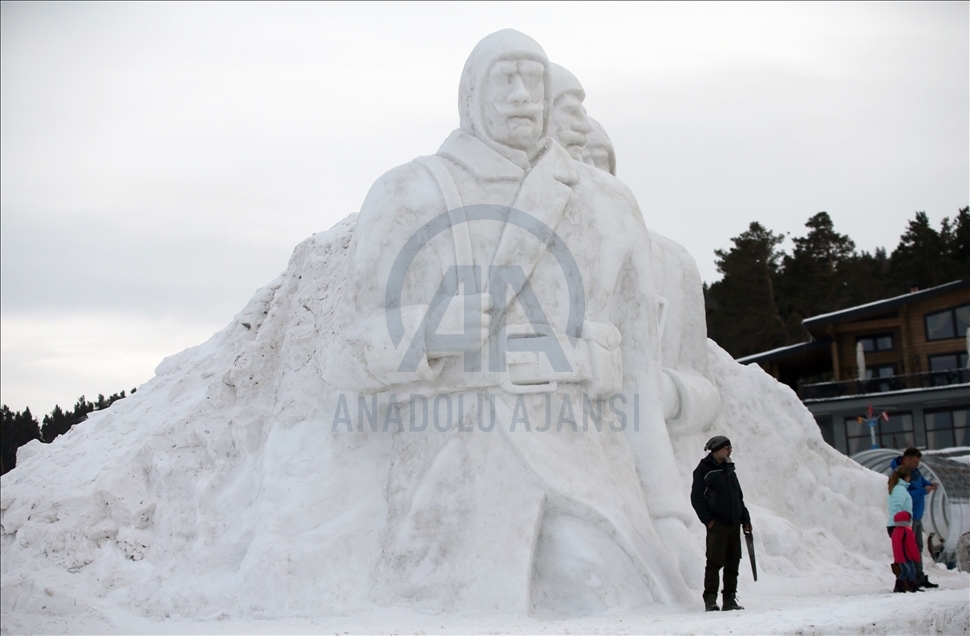 Formation of snow sculptures in Turkey's Kars started