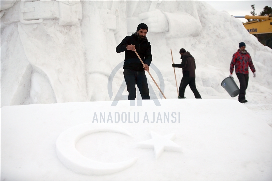 Formation of snow sculptures in Turkey's Kars started