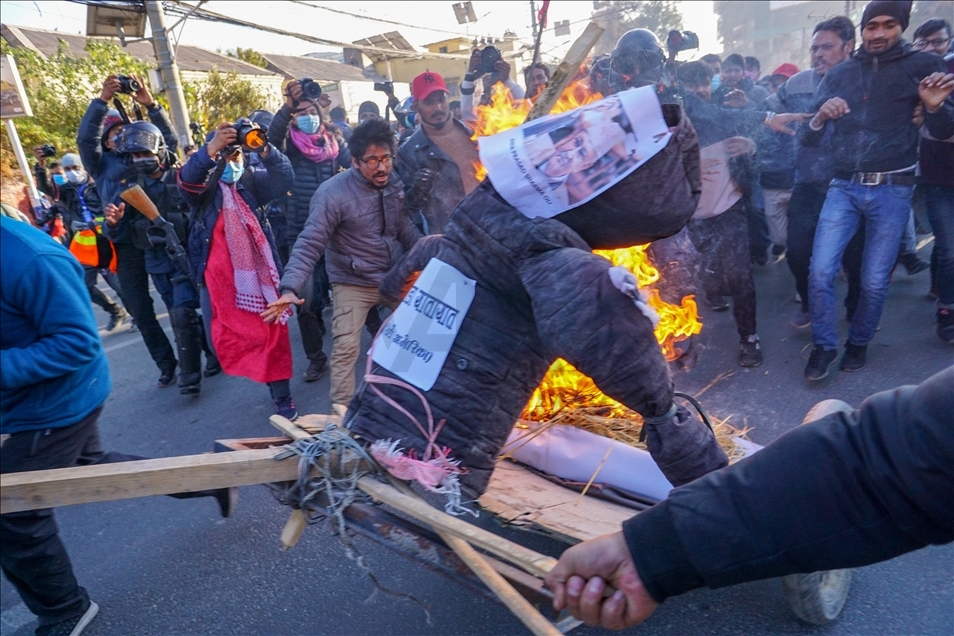 Protest against dissolution of Parllement in Nepal.