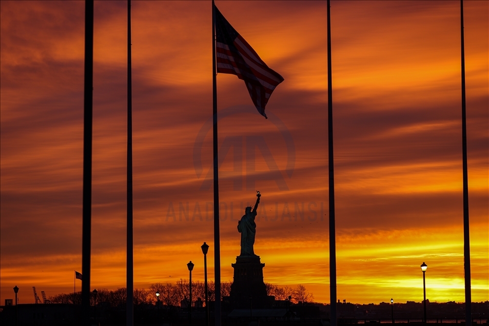 Sunrise over the Statue of Liberty  