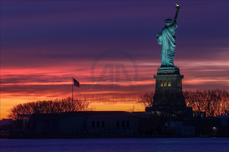Sunrise over the Statue of Liberty  