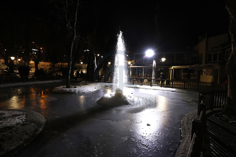 Pond at Kugulu Park freezes during winter in Ankara