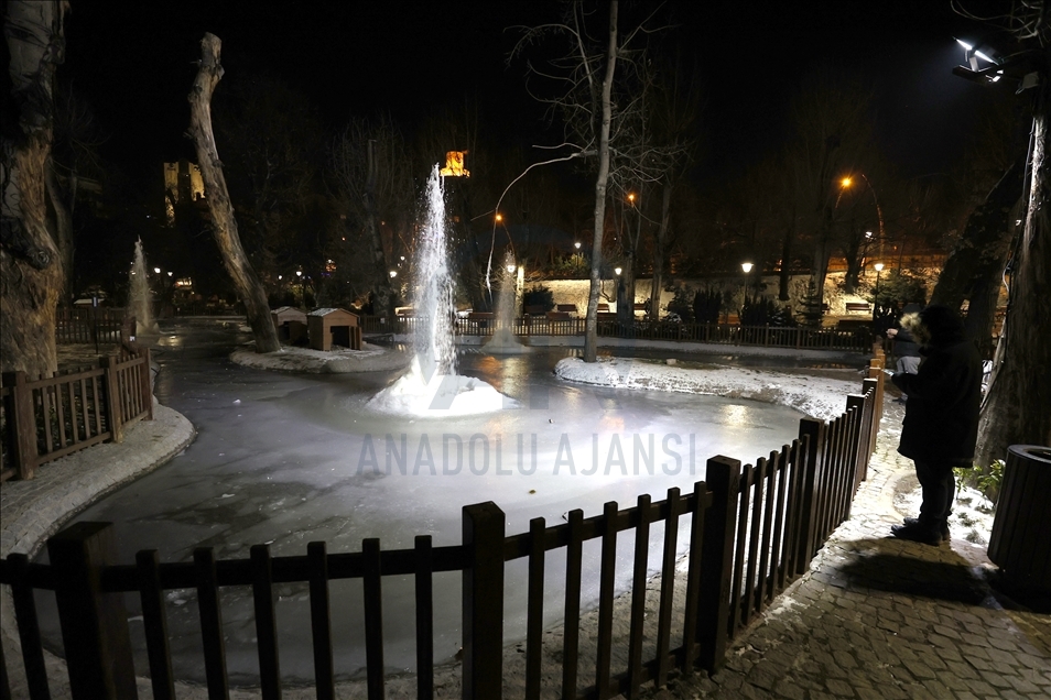 Pond at Kugulu Park freezes during winter in Ankara