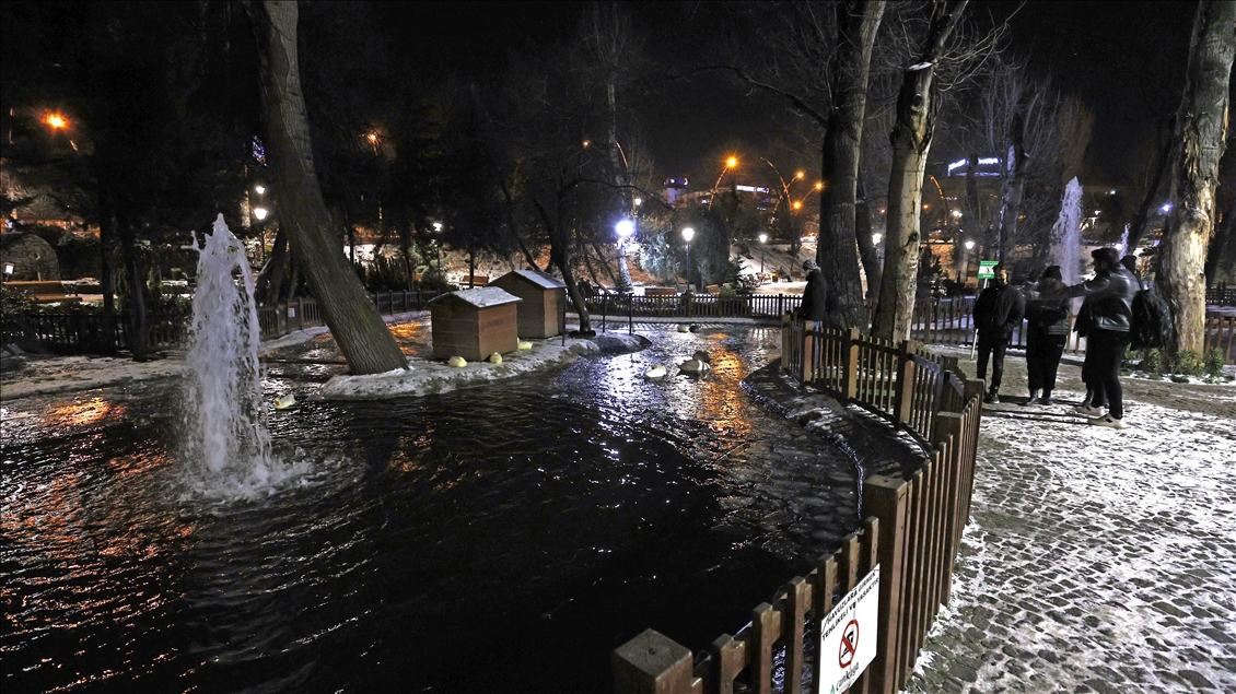 Pond at Kugulu Park freezes during winter in Ankara