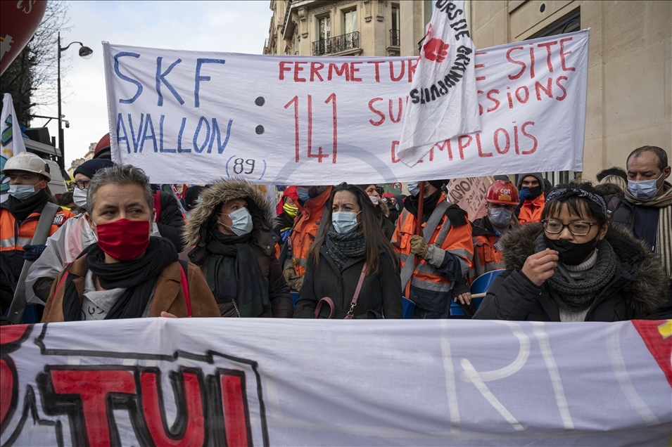 Unitary protest against the dismissals due to the Covid-19 epidemic in Paris, on the January 22, 2021