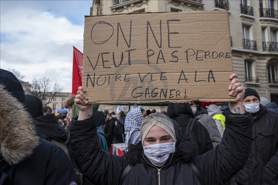Unitary protest against the dismissals due to the Covid-19 epidemic in Paris, on the January 22, 2021