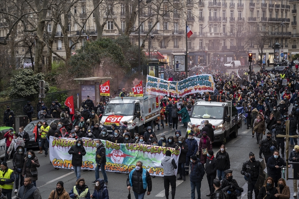 Unitary protest against the dismissals due to the Covid-19 epidemic in Paris, on the January 22, 2021