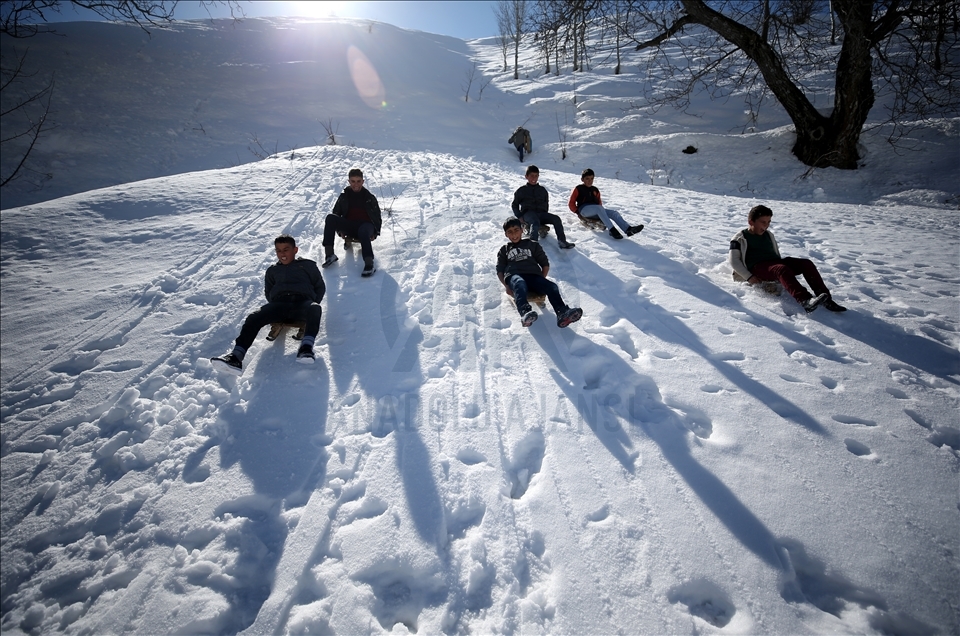 Bitlis'te çocukların kızak keyfi