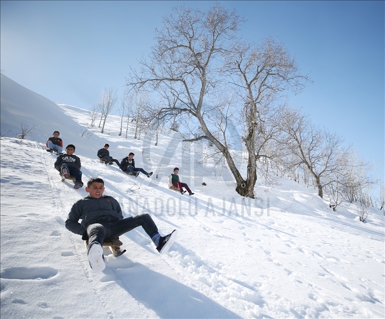 Bitlis'te çocukların kızak keyfi