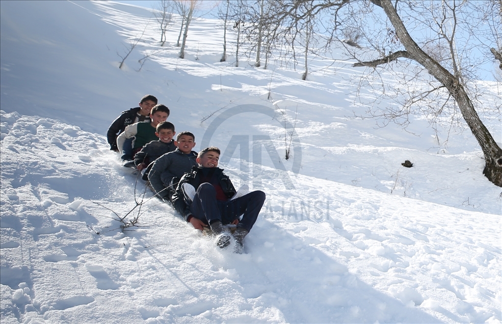 Bitlis'te çocukların kızak keyfi