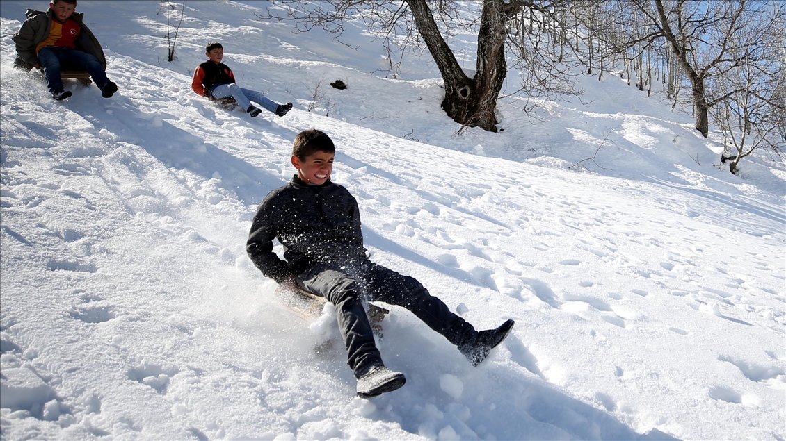 Bitlis'te çocukların kızak keyfi