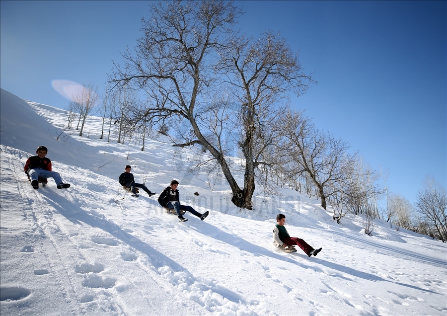 Bitlis'te çocukların kızak keyfi