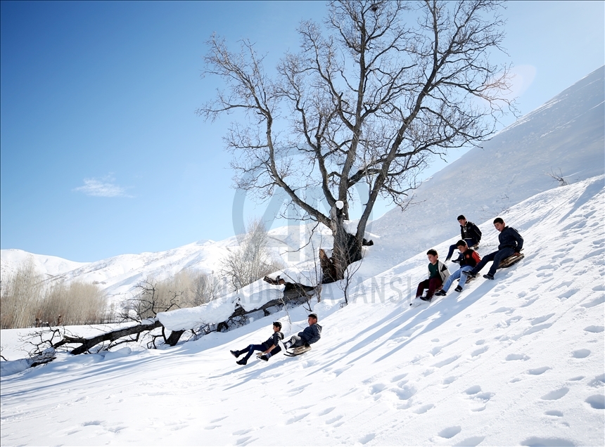 Bitlis'te çocukların kızak keyfi
