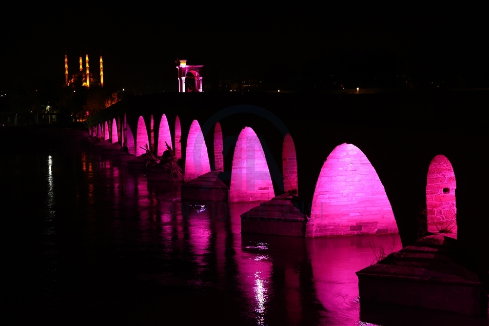 Edirne'nin gerdanlıkları Meriç ve Tunca köprüleri rengarenk ışıklandırıldı