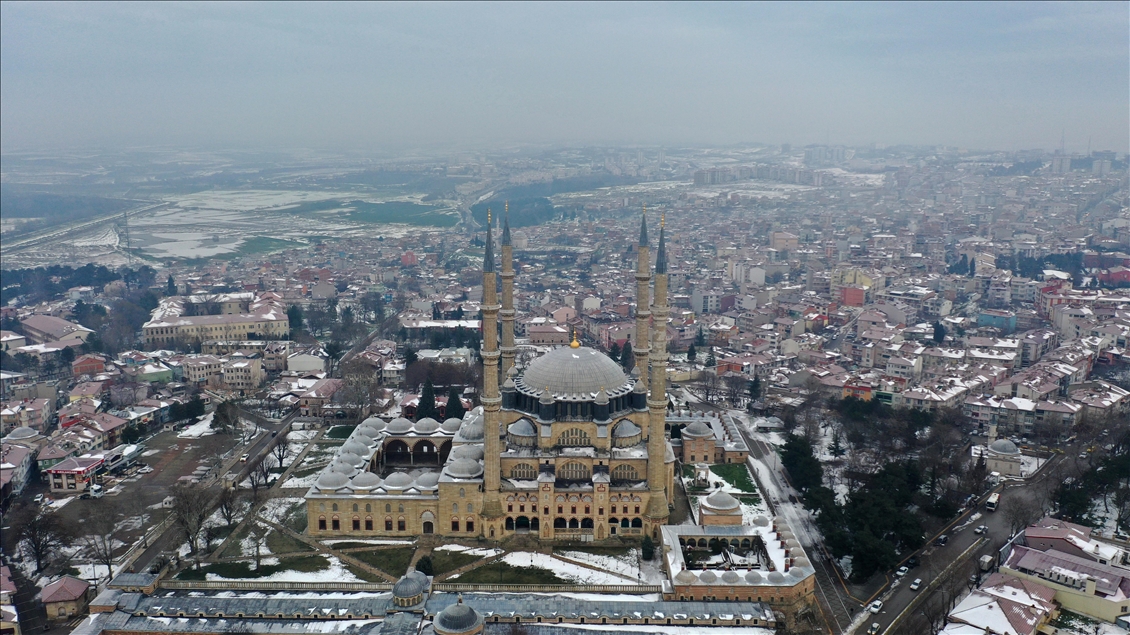 Edirne'de soğuk hava nedeniyle nehir kenarındaki tarlalar buz tuttu