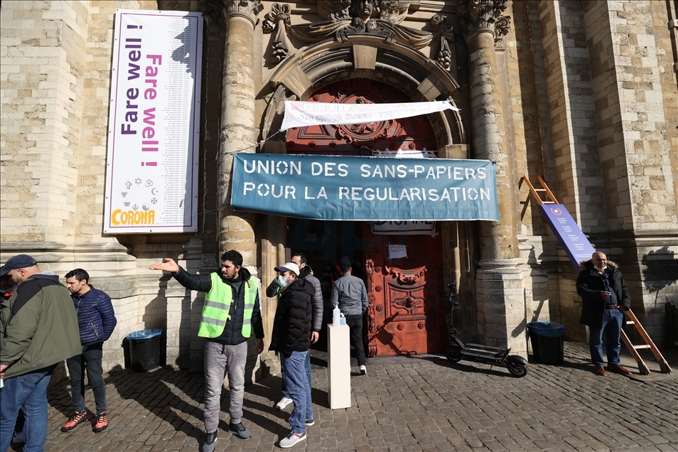 Undocumented migrants in Brussels protest in church