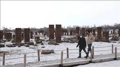Winter views of the Tombstones of Ahlat the Urartian and Ottoman citadel