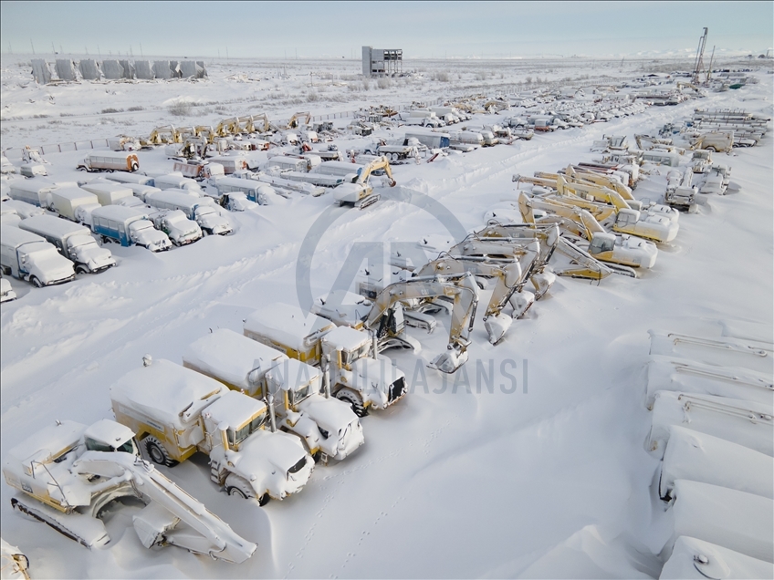 Buz ve karlarla kaplı şehir Vorkuta​​​​​​​