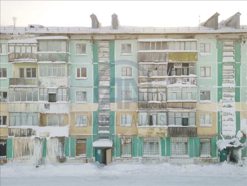 Buz ve karlarla kaplı şehir Vorkuta​​​​​​​