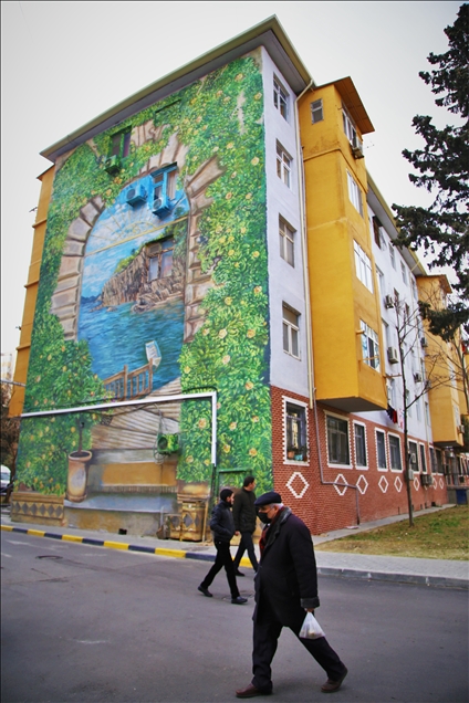 Buildings in Baku painted in colors