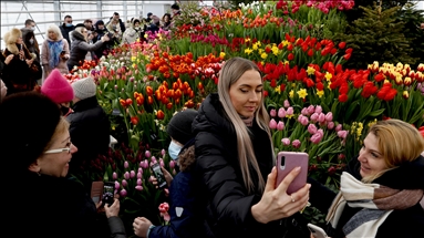 Flower exhibition at a botanical garden in Moscow ahead of International Women's Day