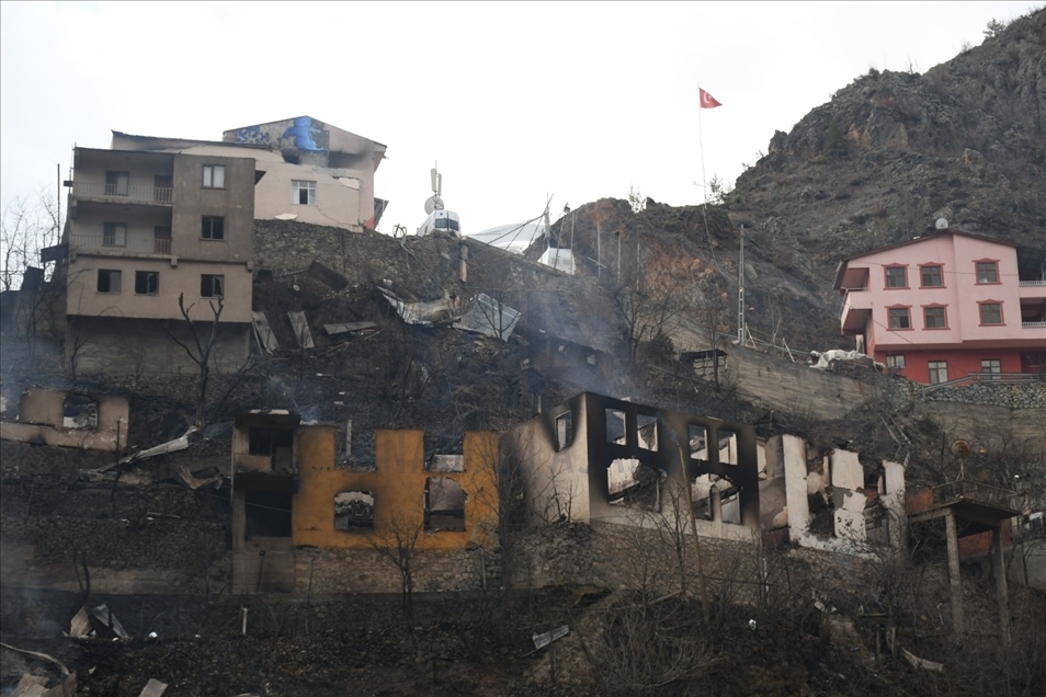 Yusufeli'ndeki köyde çok sayıda binaya sıçrayan yangın tamamen söndürüldü