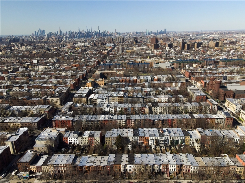 Aerial views of a neighborhood in Brooklyn