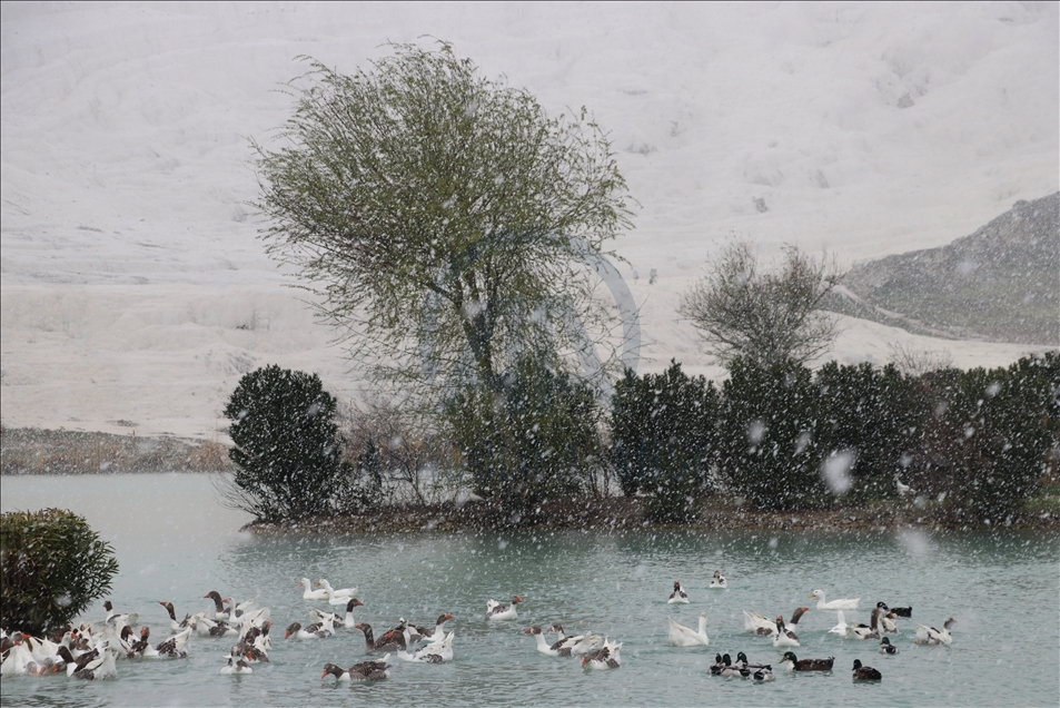 Pamukkale'de kar yağışı