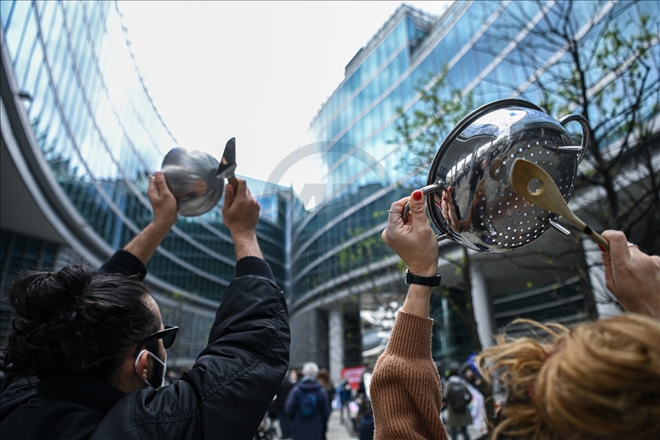 Protest with pans at the headquarter of the Lombardy region in Milan, Italy