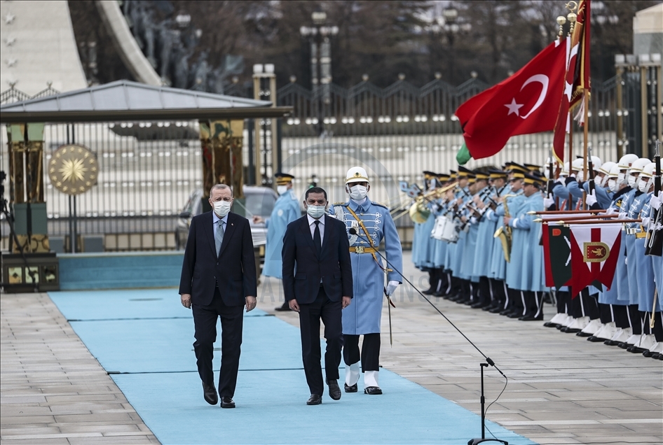 Cumhurbaşkanı Erdoğan,Libya Başbakanı Dibeybe'yi resmi törenle karşıladı