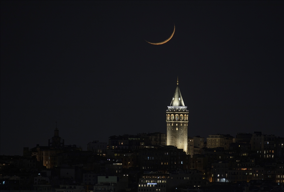Crescent Moon shining in the sky over Istanbul