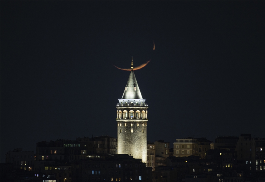 Crescent Moon shining in the sky over Istanbul