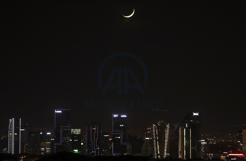 Crescent Moon rises in the sky over Ankara