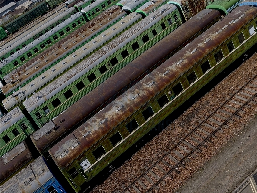 Old train wagons in Bishkek
