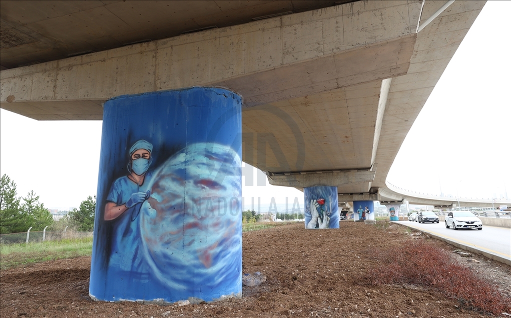 Beytepe köyü yolu ve Bilkent Bulvarı, sağlık çalışanları için grafitilerle donatıldı