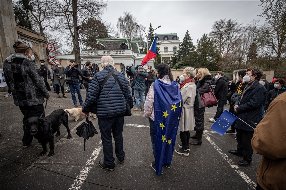 Czechs protest in front of the Russian Embassy in Prague