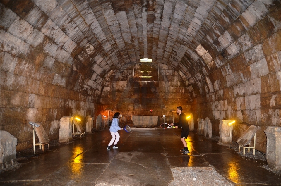 Playing tennis in ancient areas of Turkey's Kutahya