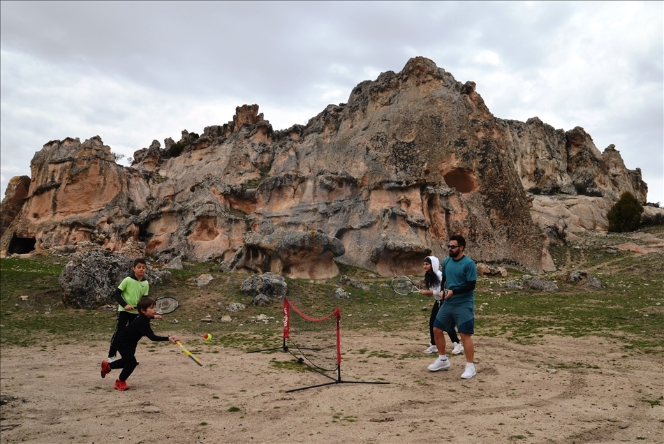 Playing tennis in ancient areas of Turkey's Kutahya