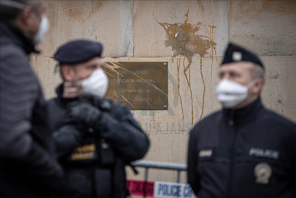 Czechs protest in front of the Russian Embassy in Prague
