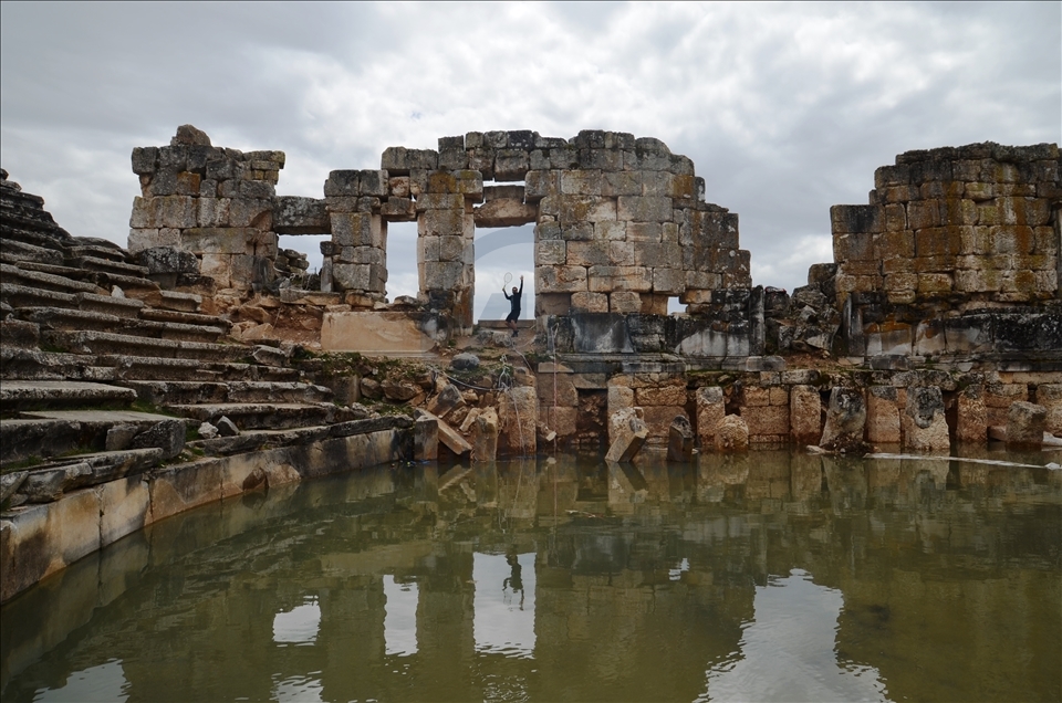 Playing tennis in ancient areas of Turkey's Kutahya