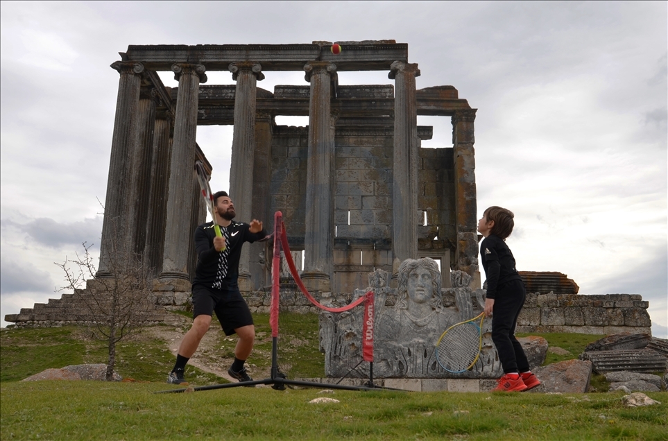 Playing tennis in ancient areas of Turkey's Kutahya