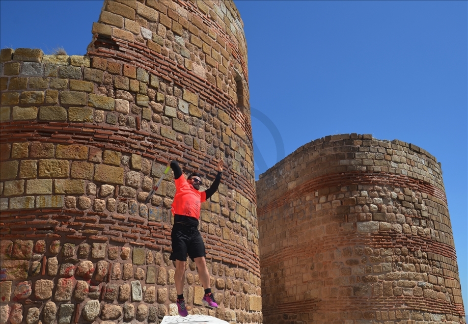 Playing tennis in ancient areas of Turkey's Kutahya