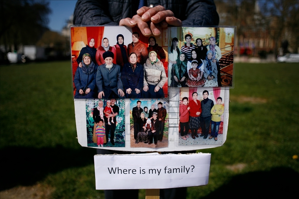 Activists protest outside Parliament as MPs debate China's treatment of Uighur Muslims