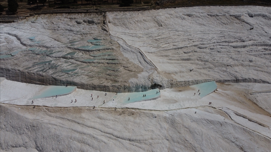 Aerial drone views of Pamukkale travertines