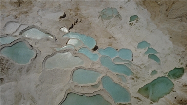 Aerial drone views of Pamukkale travertines